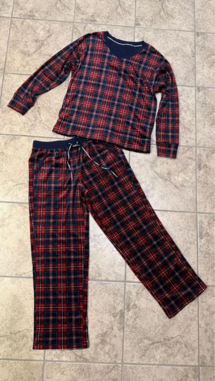 Nautica Women's 2-Piece Cozy Fleece Pajama Set in red and navy plaid